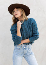 Load image into Gallery viewer, Teal Cable Knit Mock Neck Sweater
