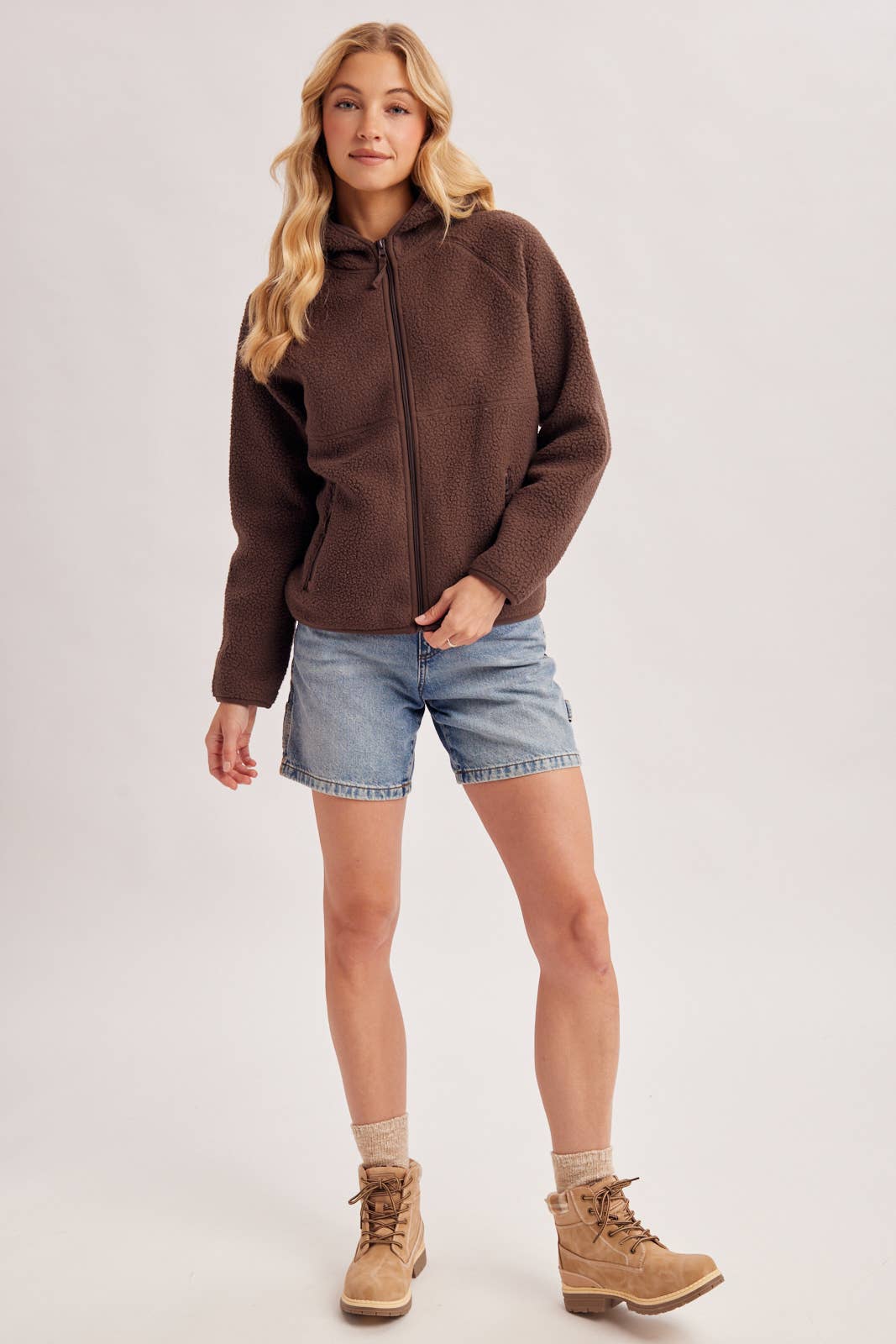 Fleece Sherpa Hoodie Jacket, Zipper Front