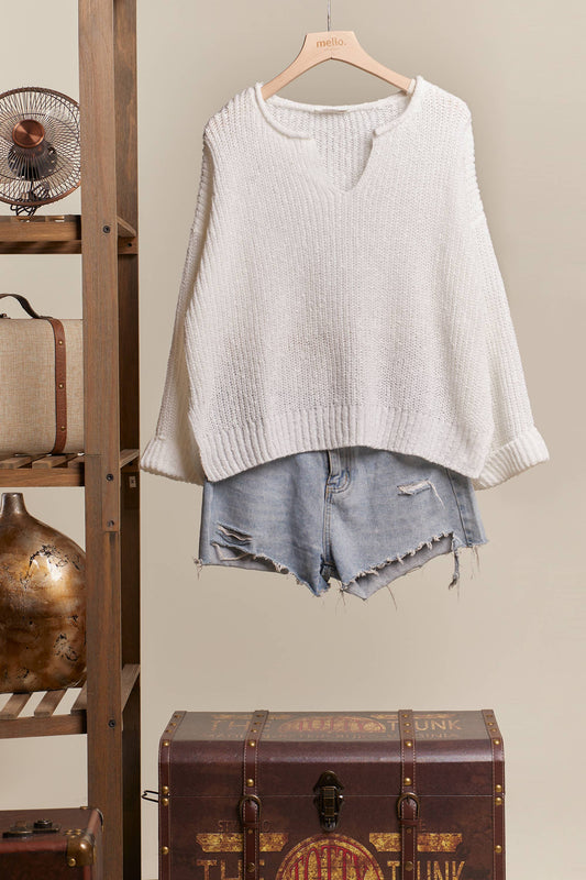Ripped Neck Loose Fit Sweater 