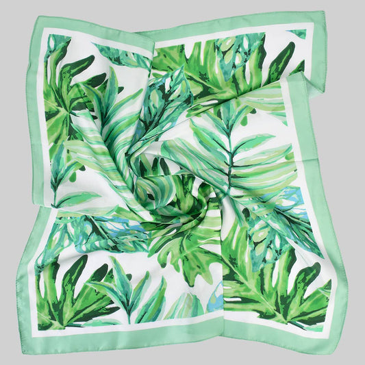 MONSTERA LEAF PRINT SILKY SQUARE SCARF 