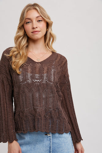 Coffee Open Knit Sweater BluIvy
