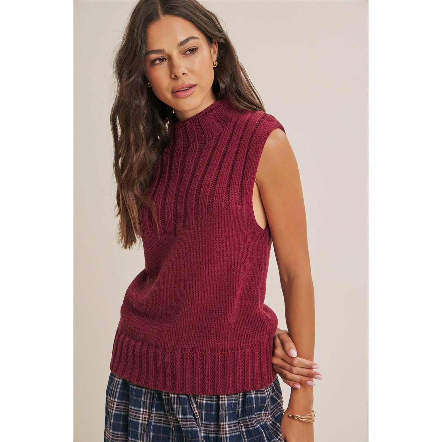 Burgandy Mock Neck Sweater Top