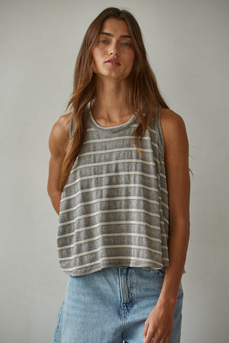 Black Striped Round Neck Tank By Together