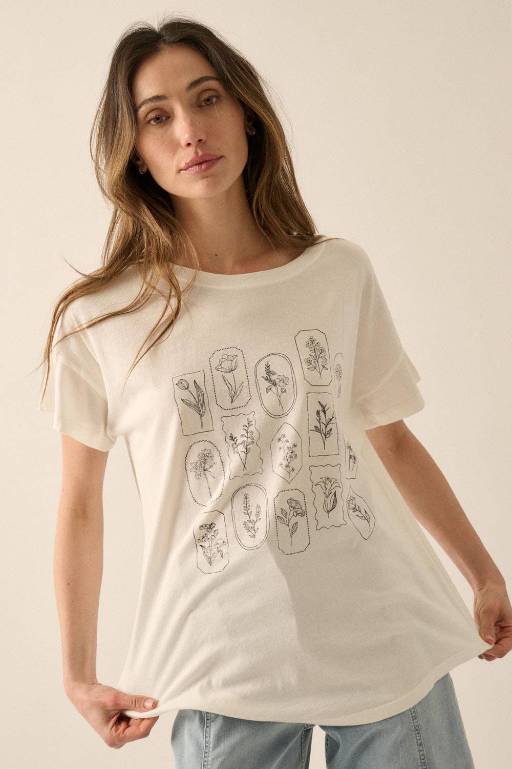 Floral Motif Garment Washed Graphic Tee
