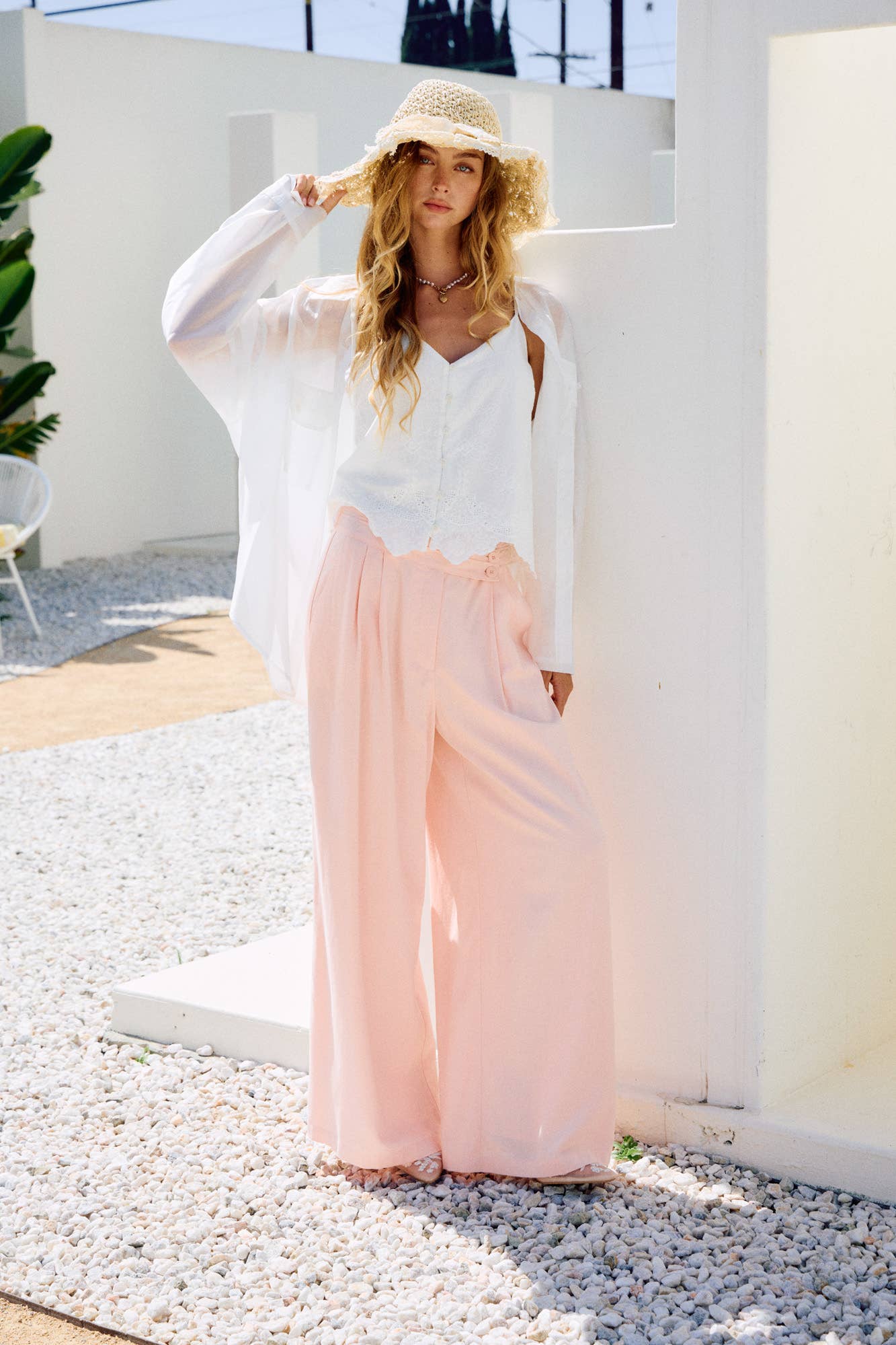 V-Neck Eyelet Embroidered Button Camisole