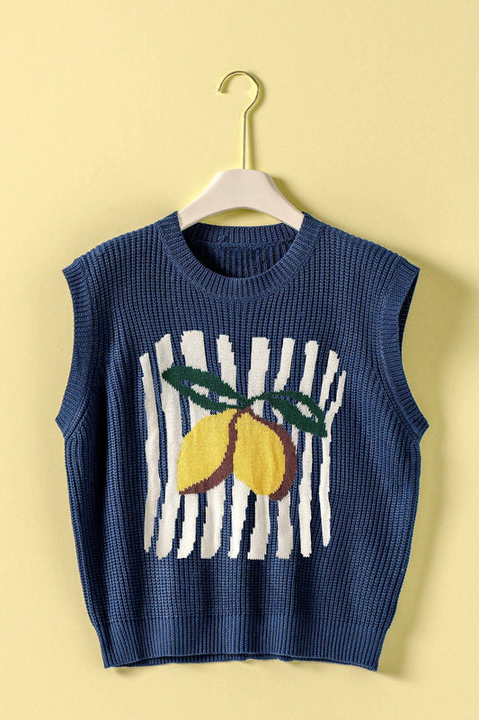 Lemon Graphic Knit Vest Citrus Print 