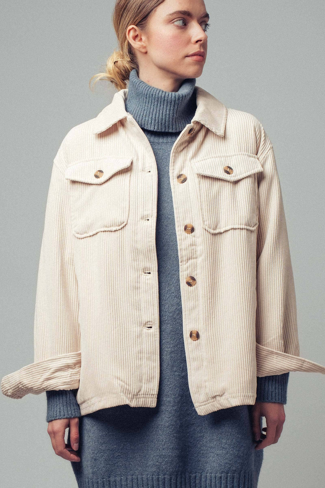 Oversized Sherpa Lined Corduroy Shacket