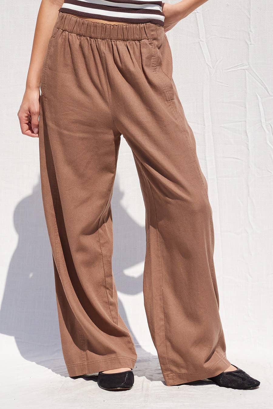 Mocha Wide Leg Baggy Fit Linen Pants