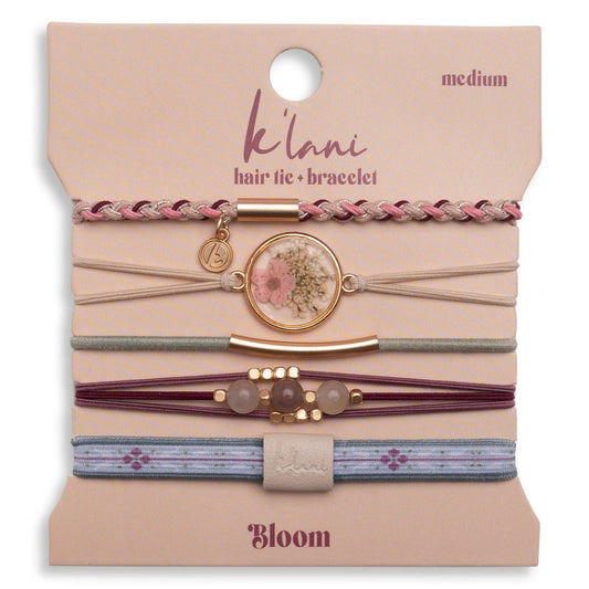 "Bloom" Maroon and Pink with Pressed Flowers Hair Tie Bracelets 