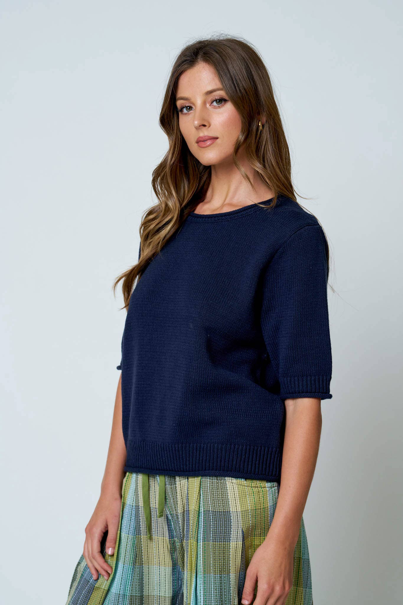Raw Edge Pullover Short Sleeve Sweater