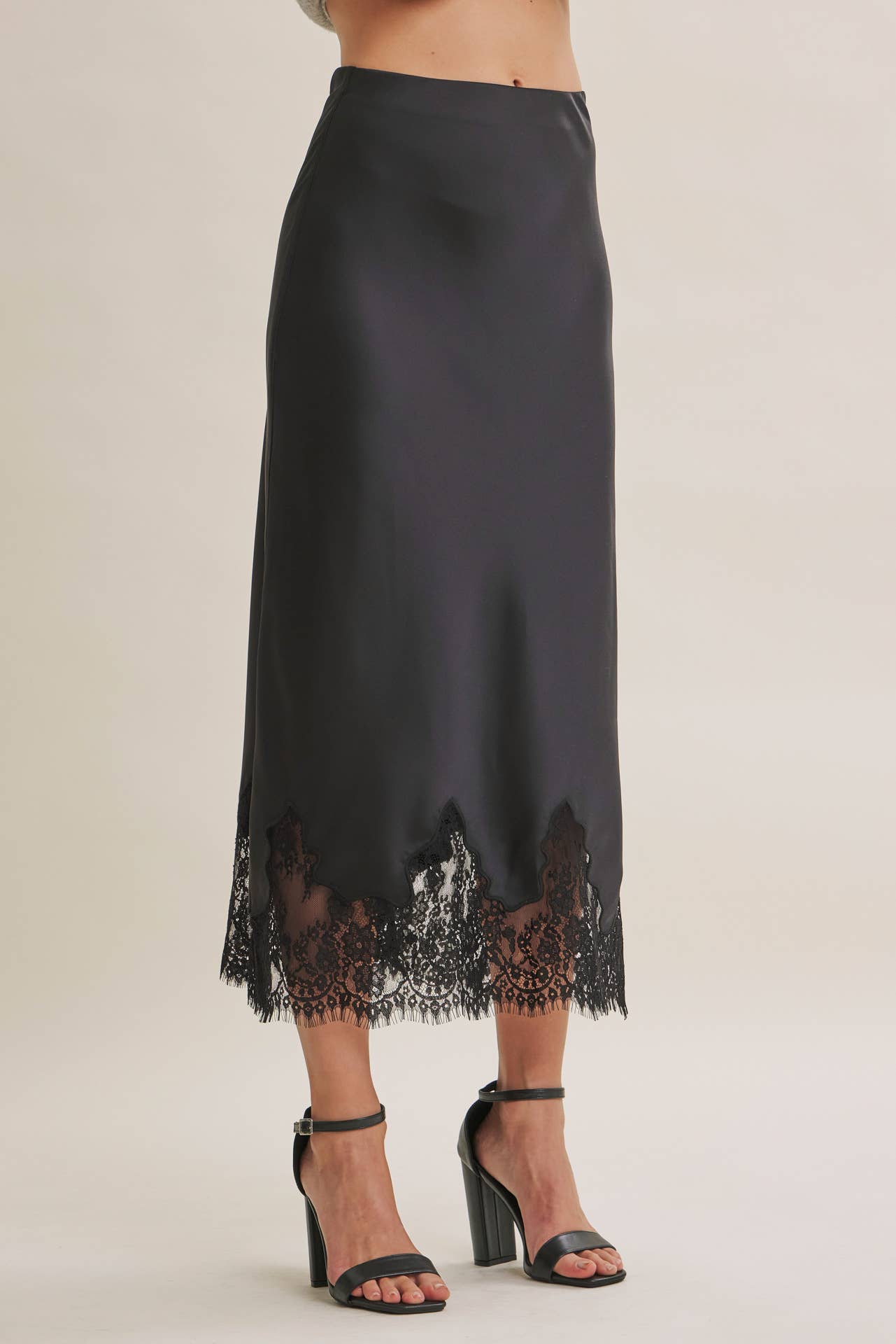 French Lace Satin Midi Skirt