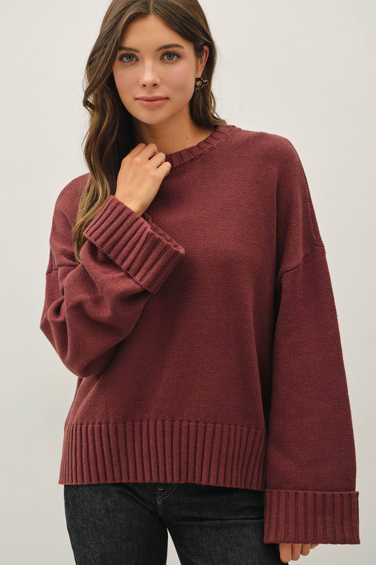Wide Cuff Sleeve Boxy Sweater