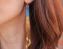 Load image into Gallery viewer, Beaded Handwoven Ombre Tassel Earrings
