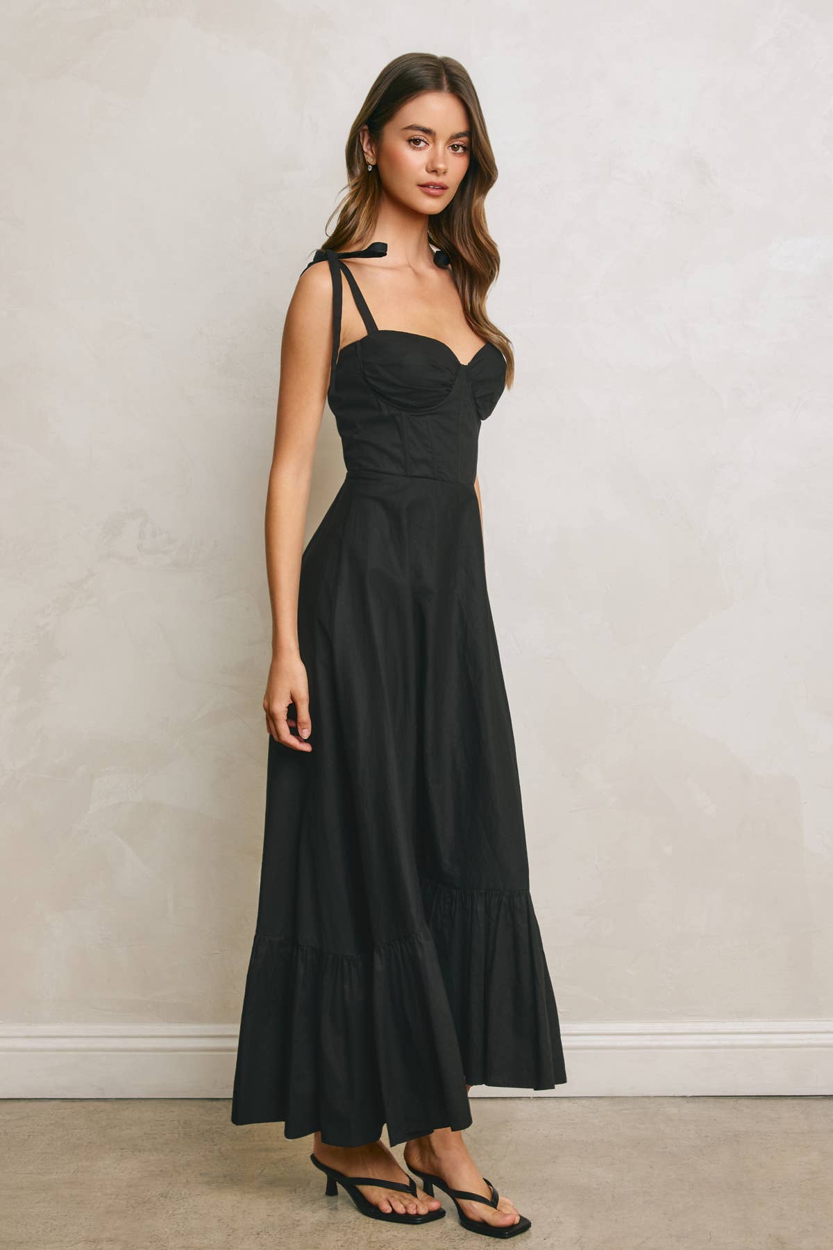 Cotton Poplin Ruched Corset Maxi Dress 