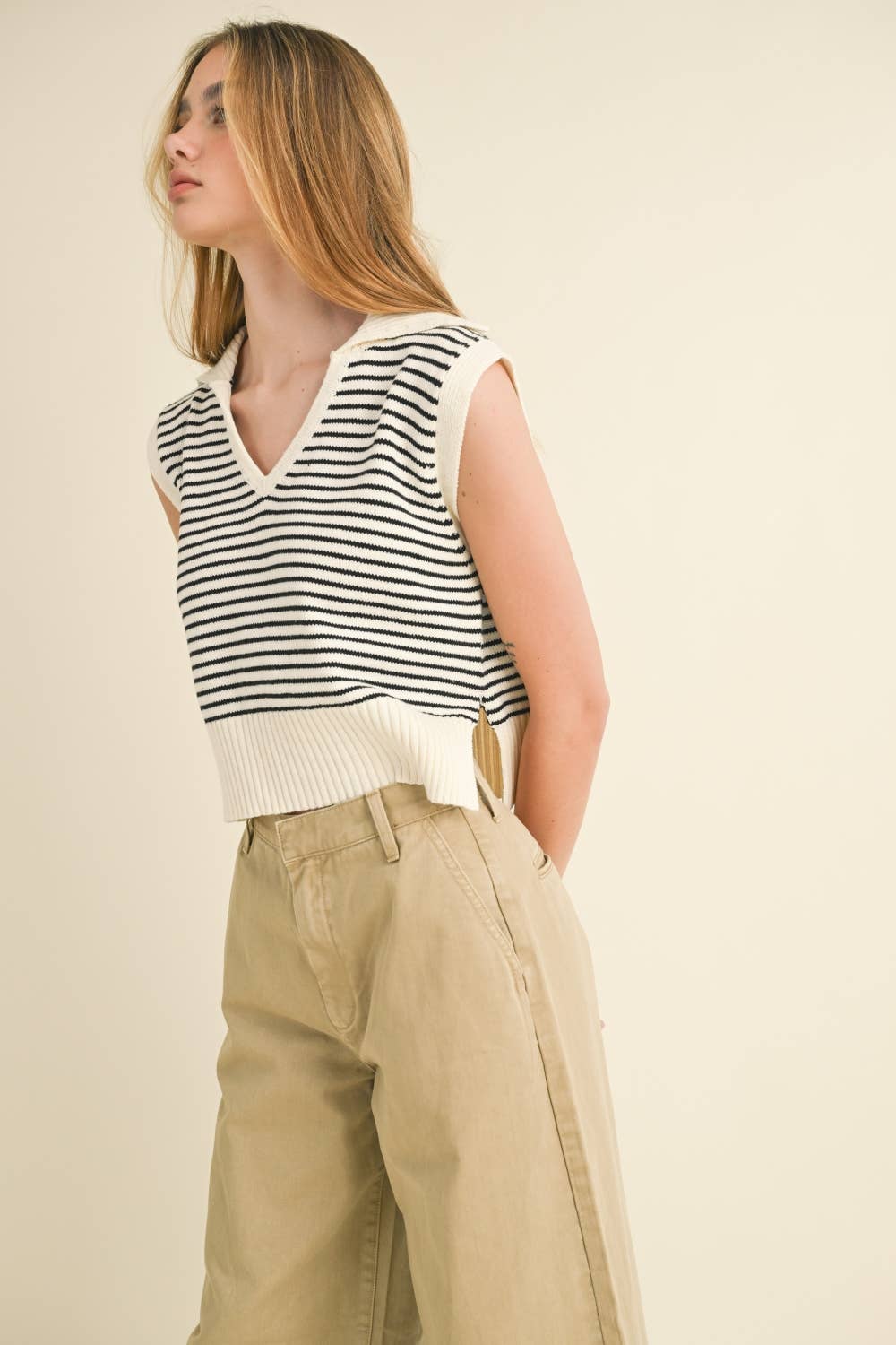 Striped V-Neck Sweater Tank 