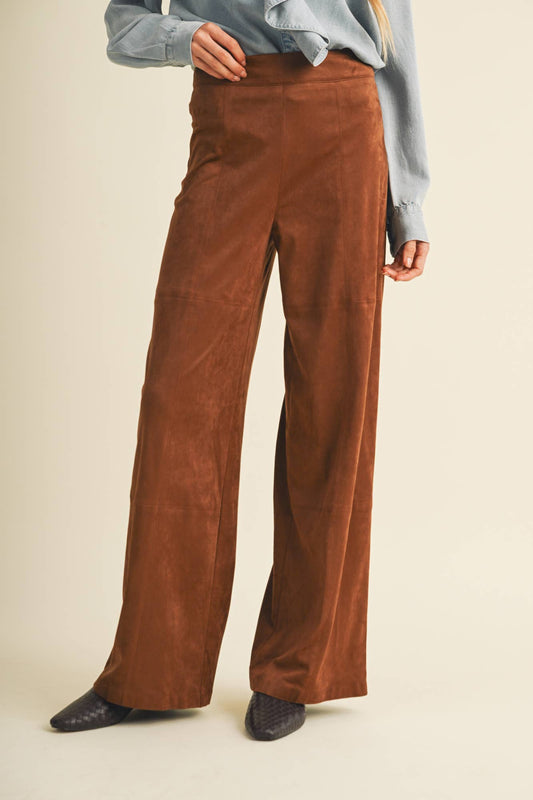 Suede Paneled High-Waist Wide-Leg Trousers