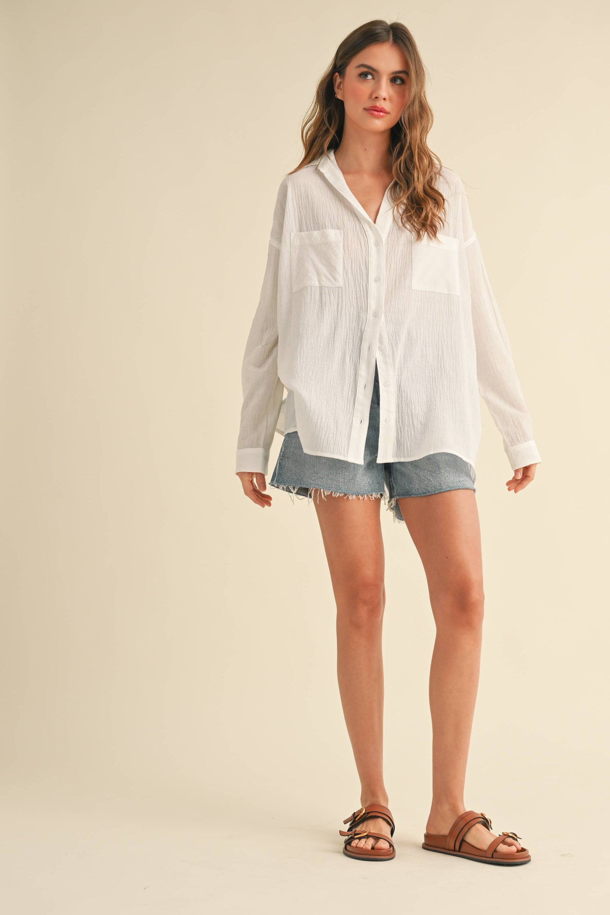 Classic White Button Up Top 