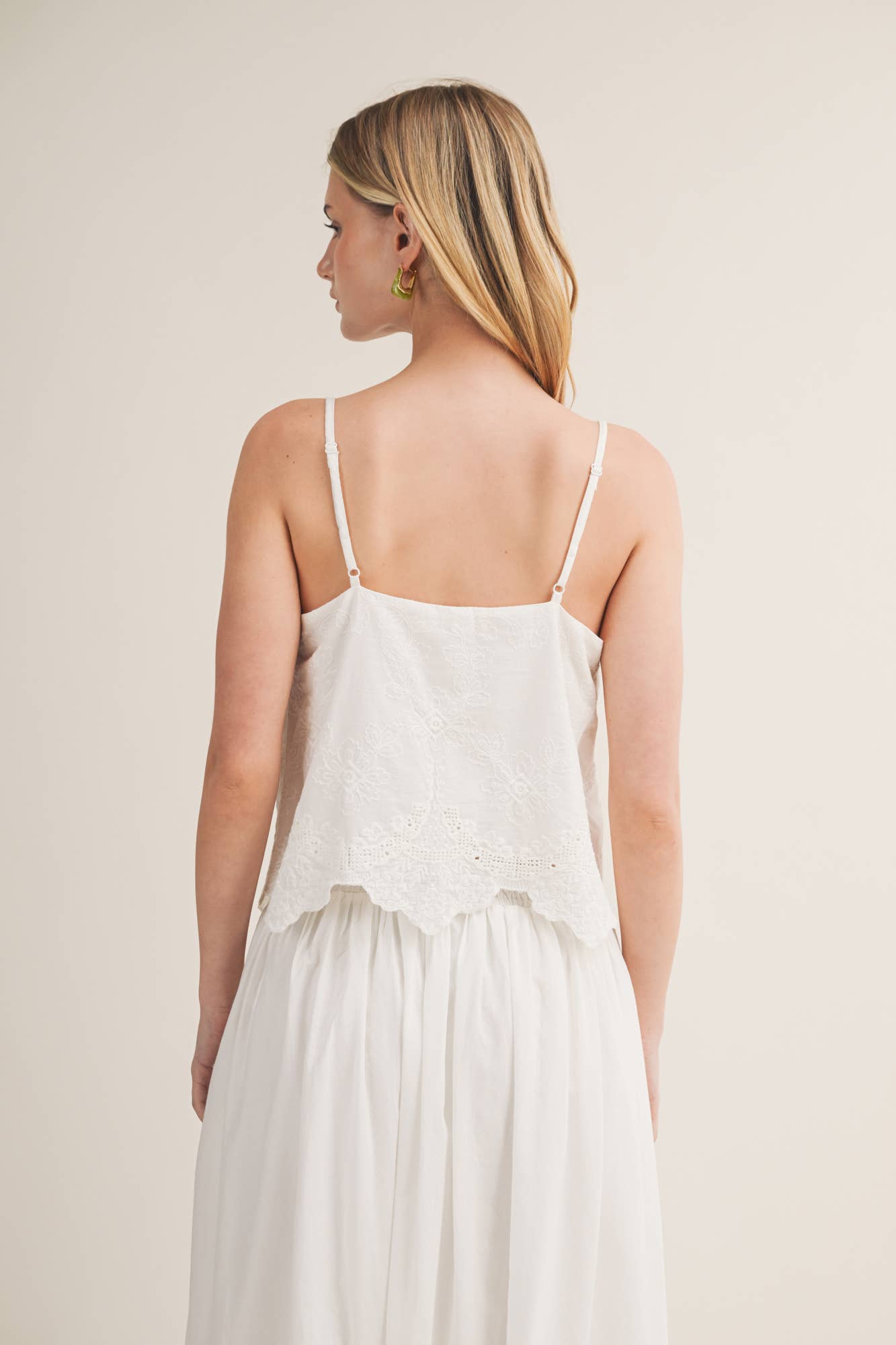 V-Neck Eyelet Embroidered Button Camisole
