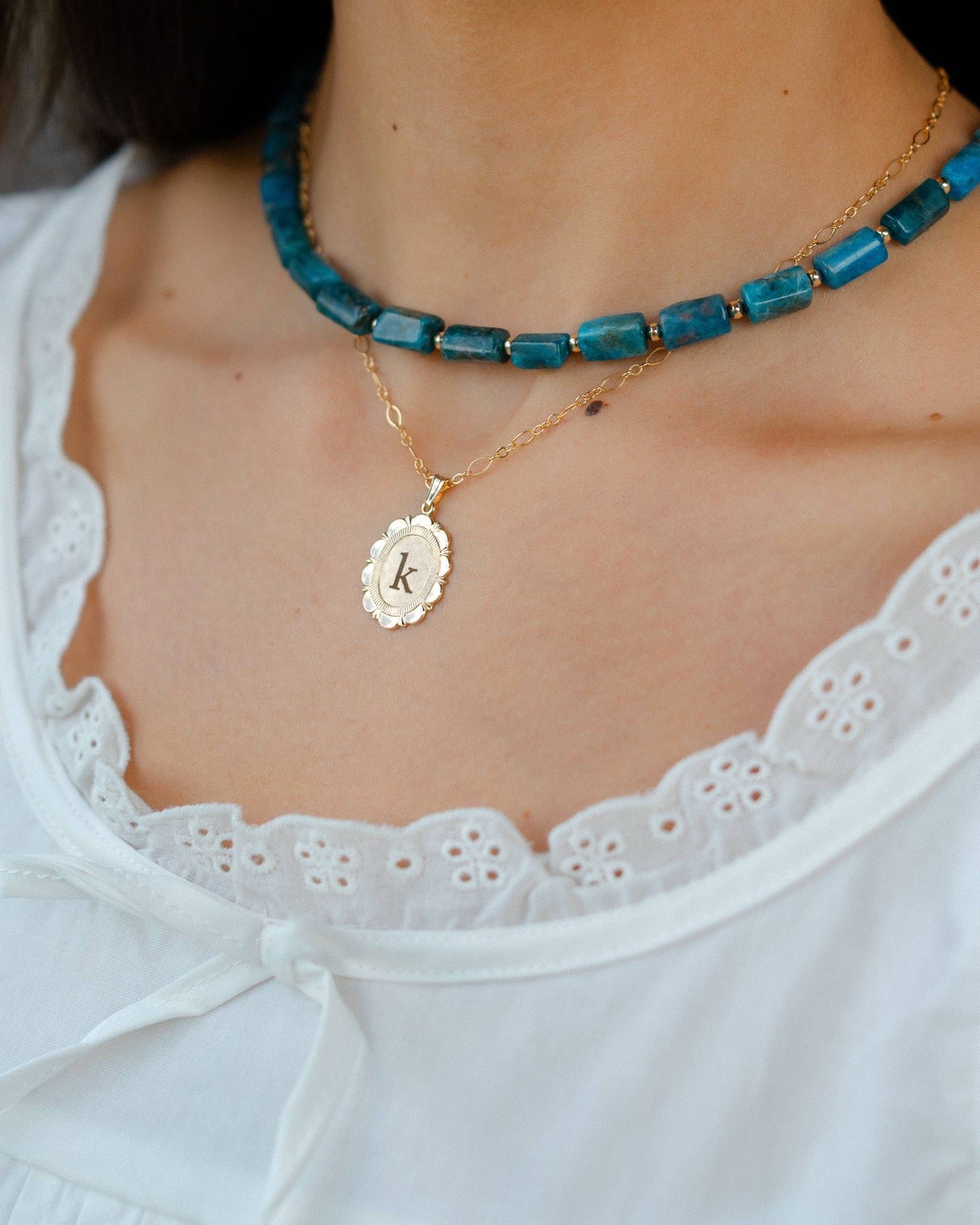 Pacific Blue Apatite Gemstone Beaded Necklace Gold Filled