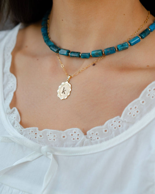 Pacific Blue Apatite Gemstone Beaded Necklace Gold Filled