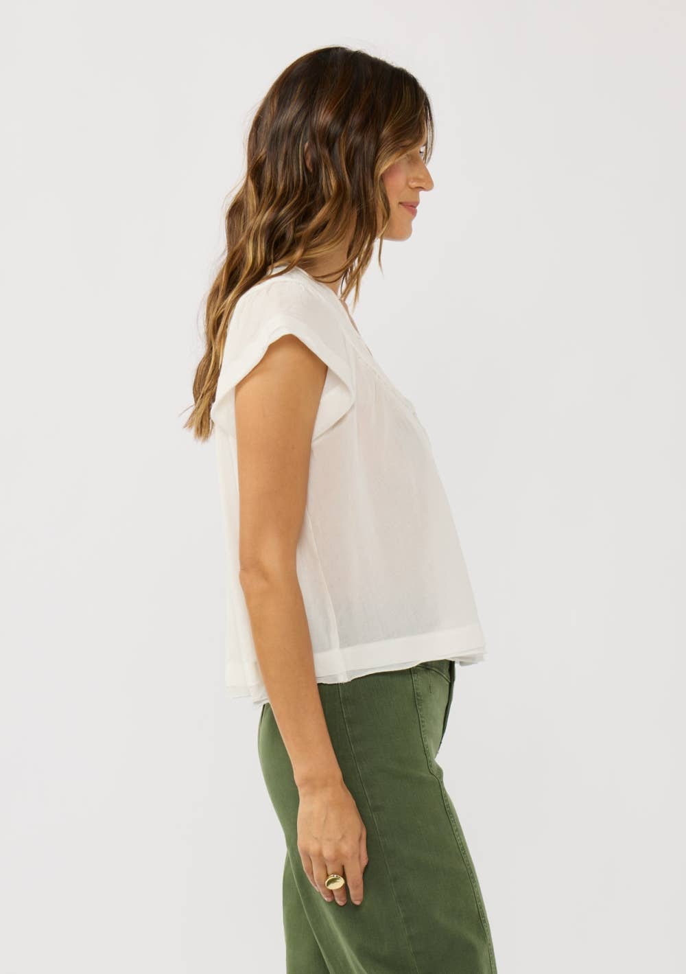 V-Neck Flutter Sleeve Smocked Yoke Top