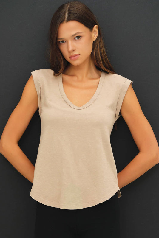 Taupe Basic Cap Sleeve 