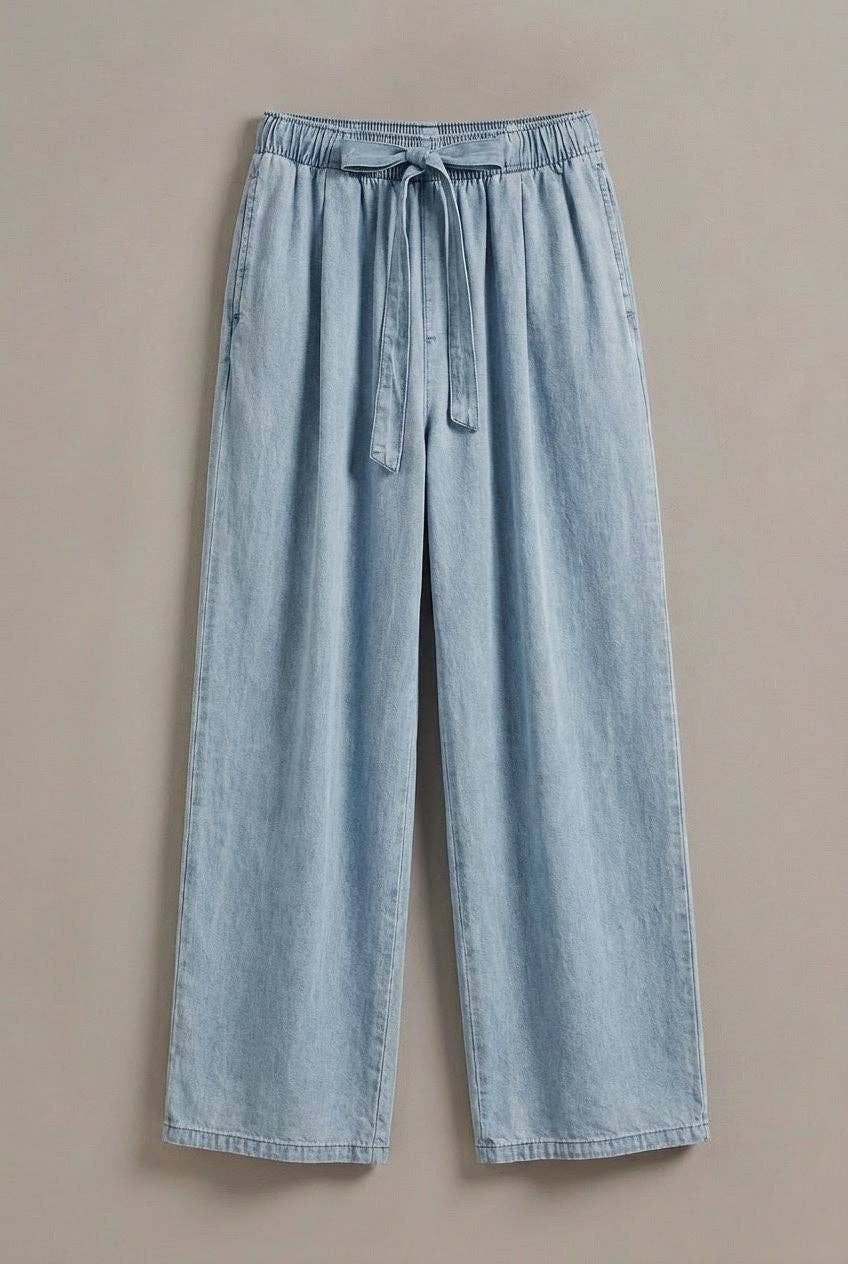Tencel Wide-Leg Denim Drawstring Pants