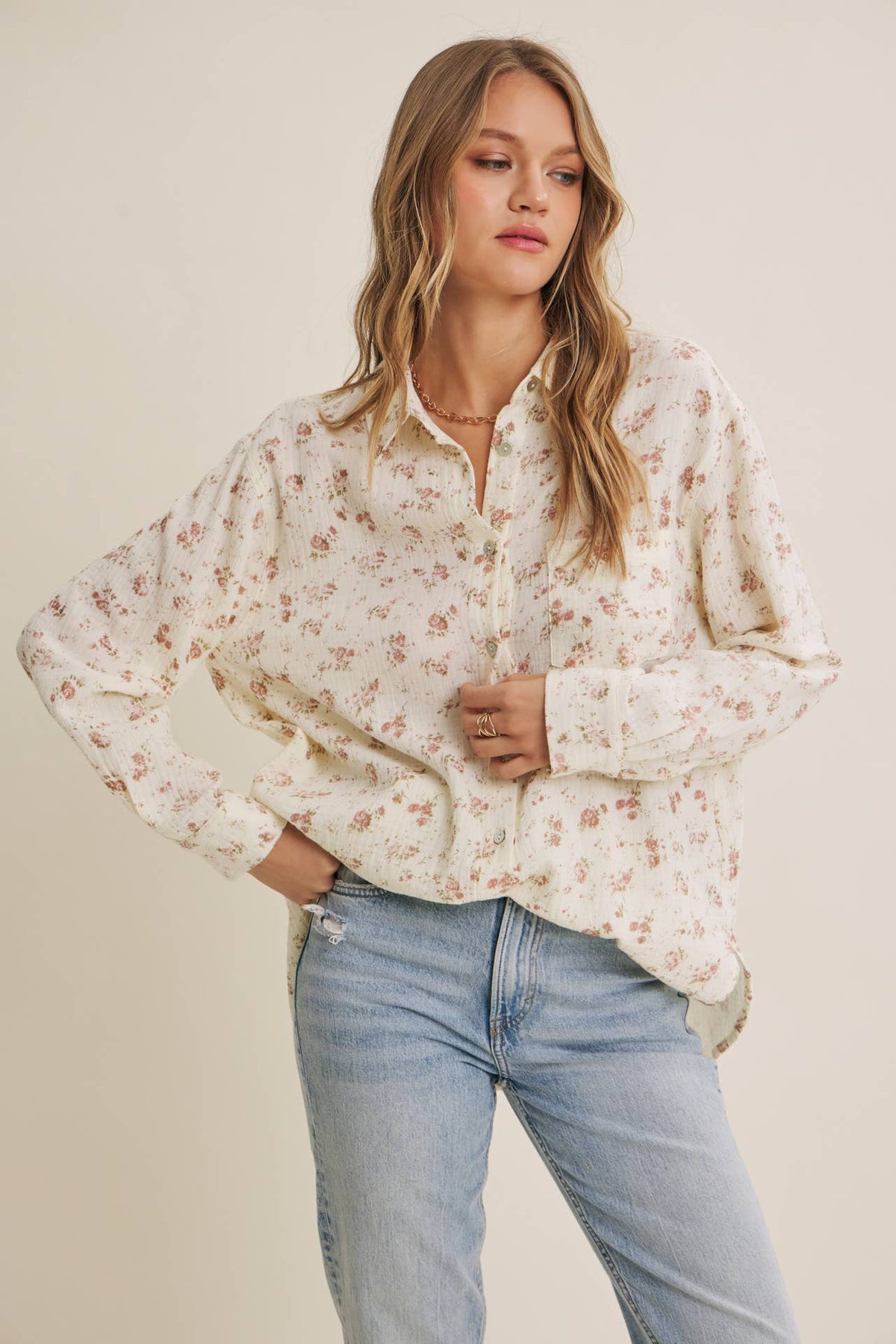 Floral Cotton Gauze Relaxed Fit Shirt