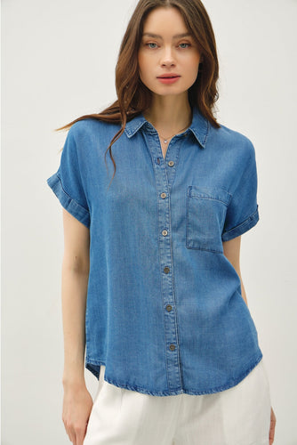 Short Sleeve Chambray Top Be Cool