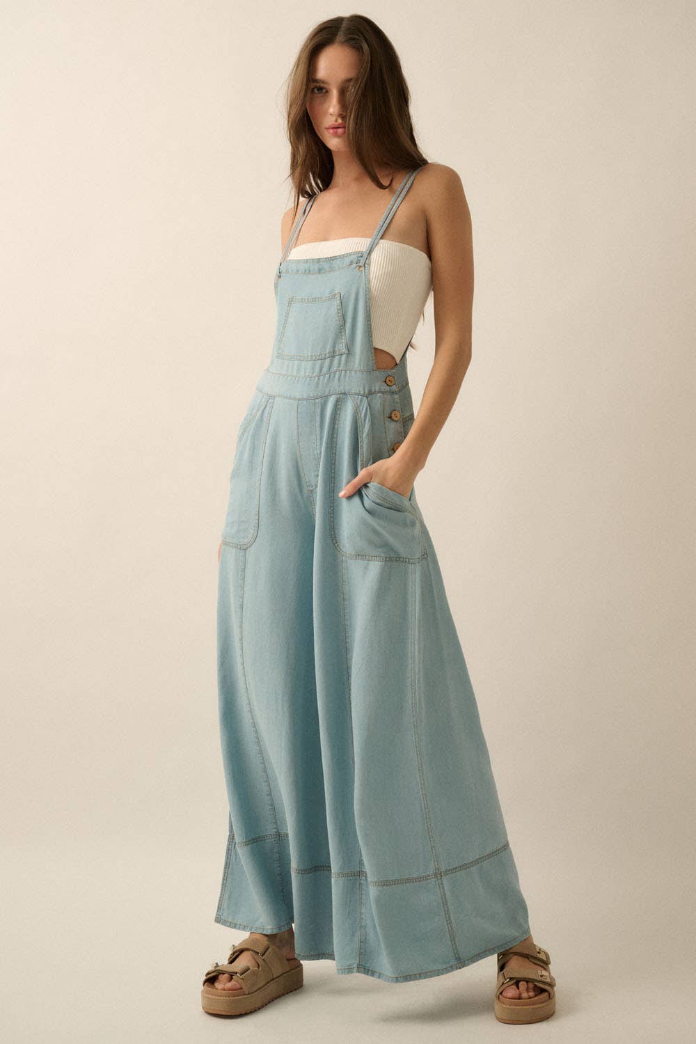 Denim Wide-Leg Overall Jumpsuit 