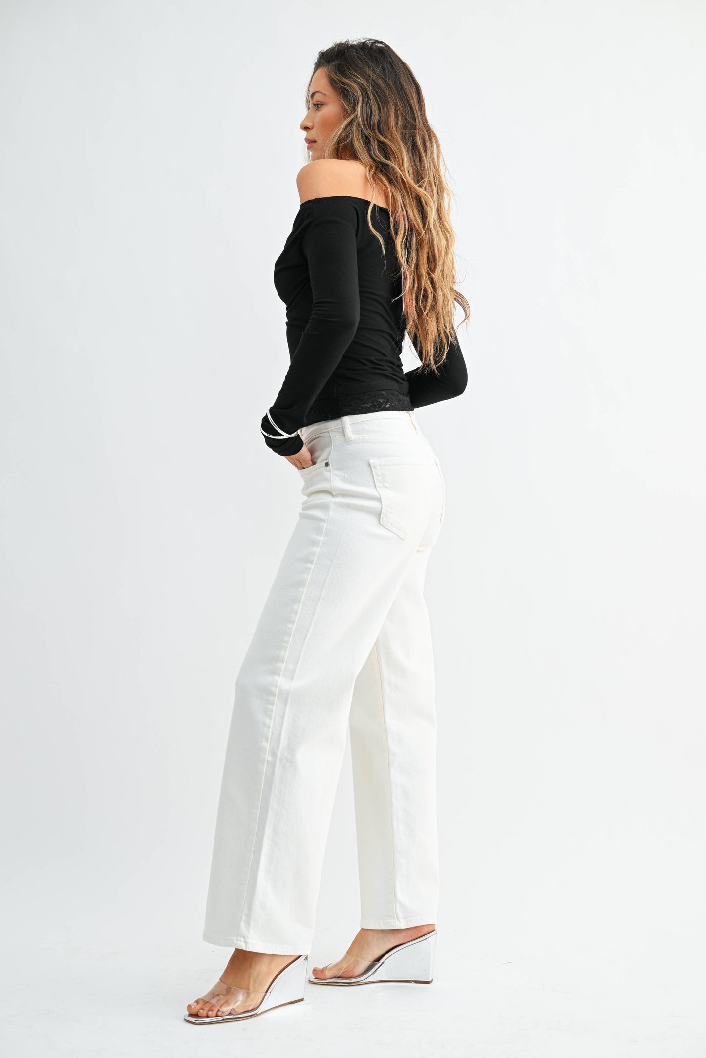 Julia-Wide Leg Denim Jeans Off White 