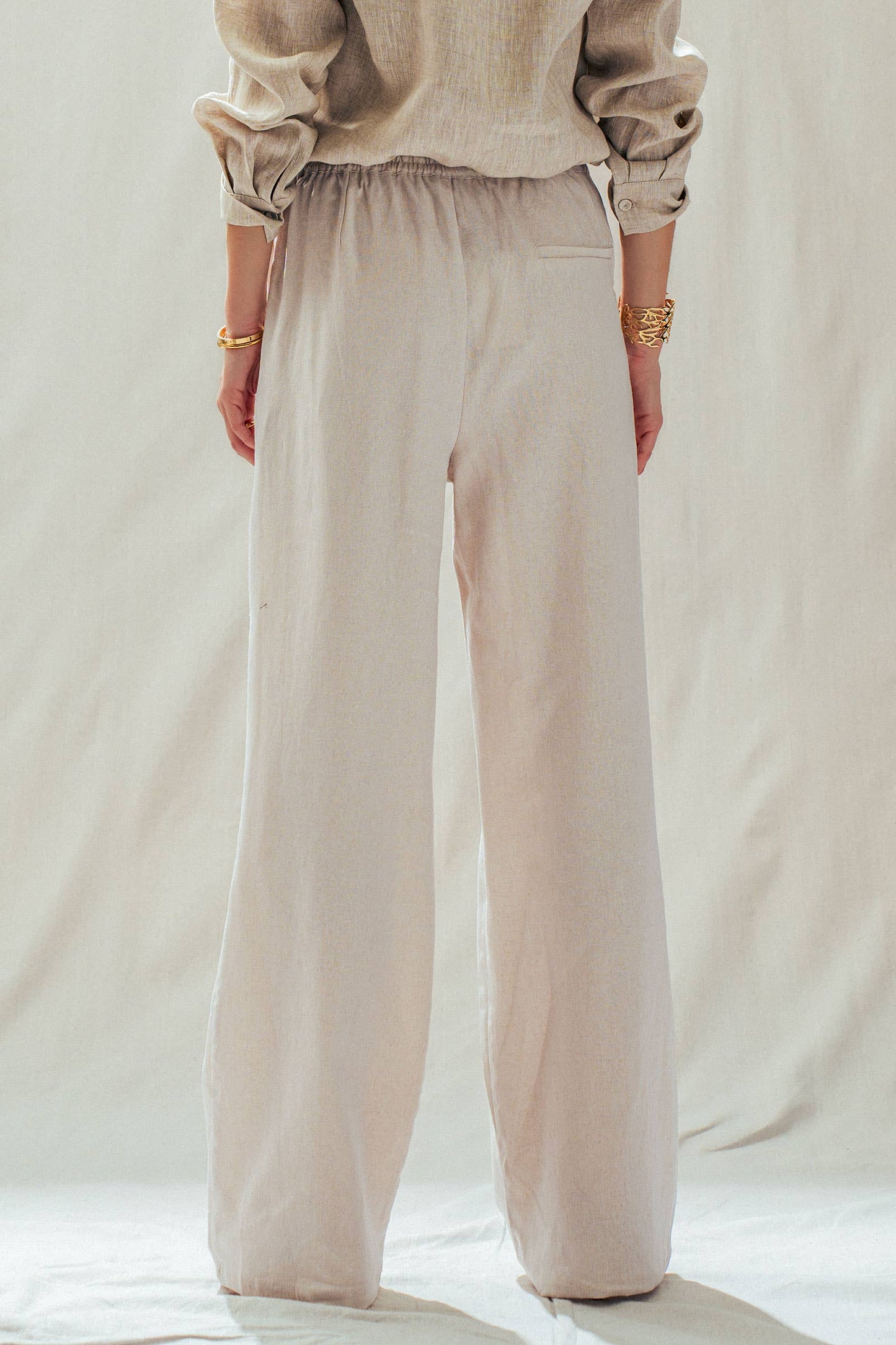 Linen Blend Wide Leg Pants Drawstring Waist 