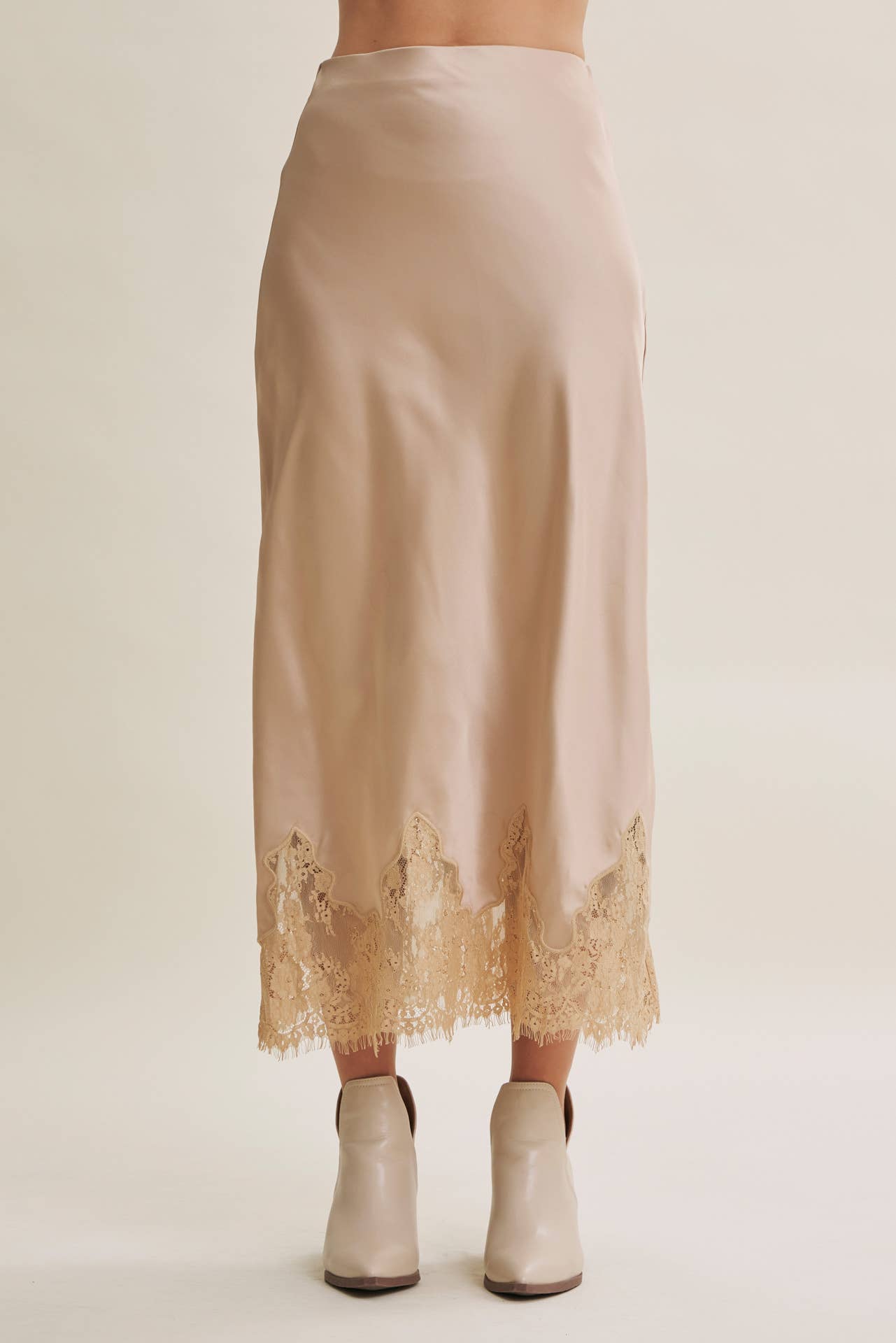 Elegant French Lace Satin Midi Skirt