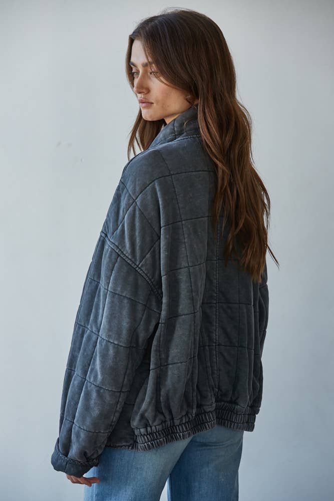 Long Sleeve Quilted Knit Mineral Washed Jacket
