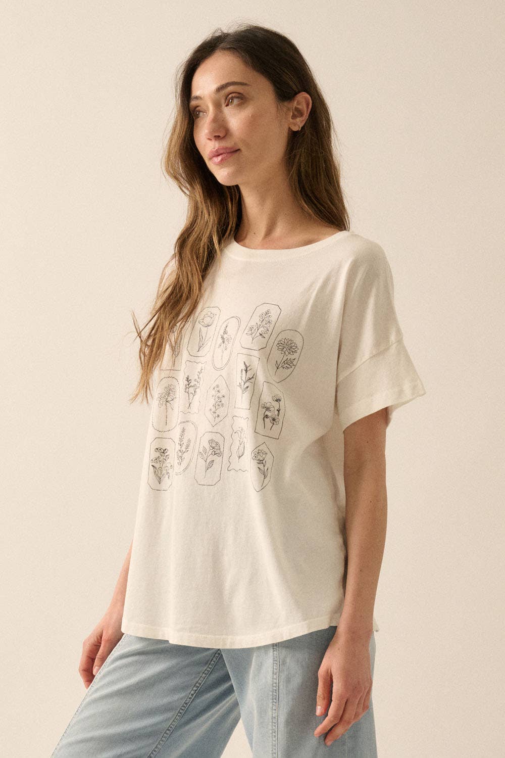 Floral Motif Garment Washed Graphic Tee