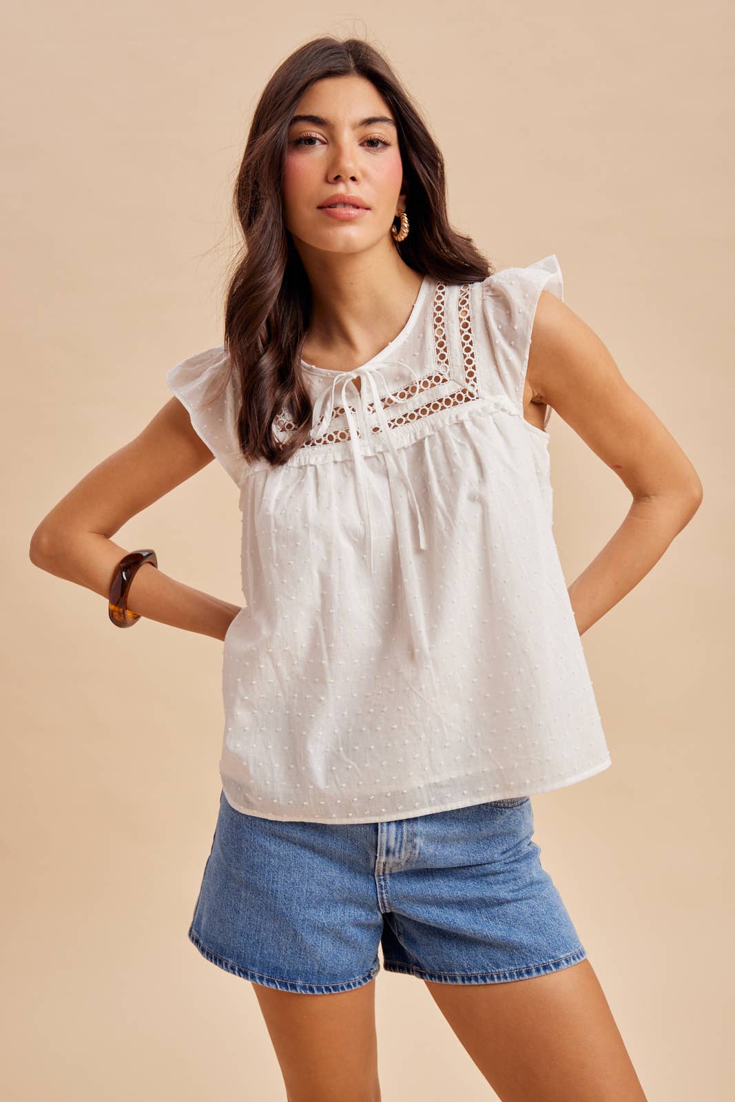 Swiss Dot Lace Insert Top