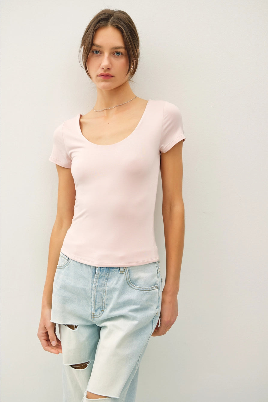 Blush Double Lined Scoop Neck Cap Sleeve Top