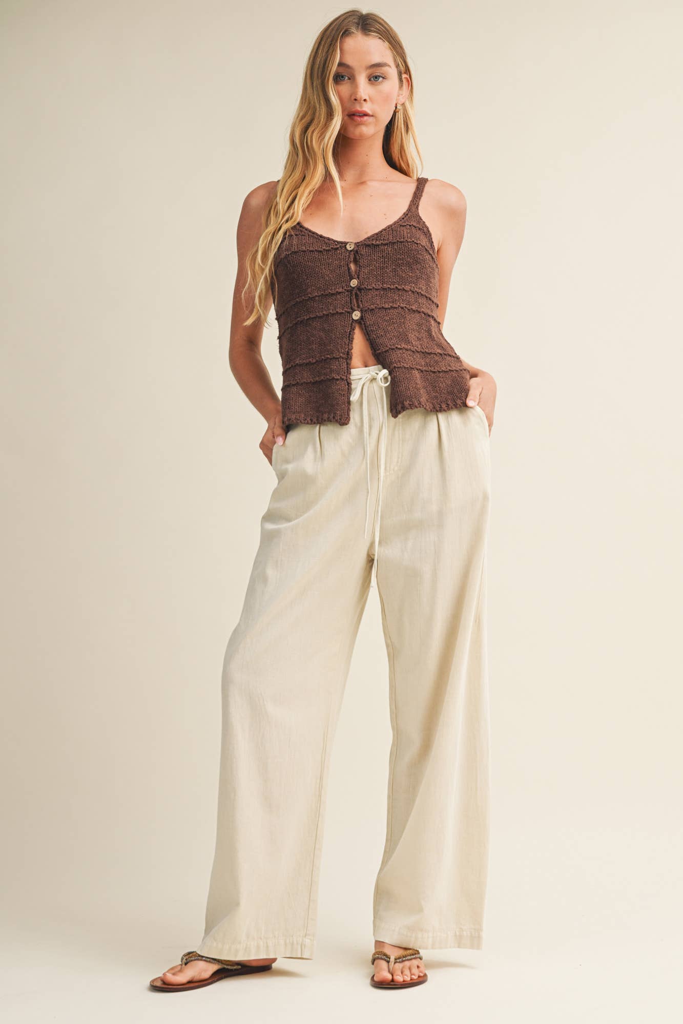 Tiered Textured Button-Front Sweater Knit Cami