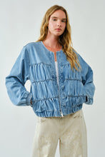 Load image into Gallery viewer, Ruched Seam Denim Bomber Jacket
