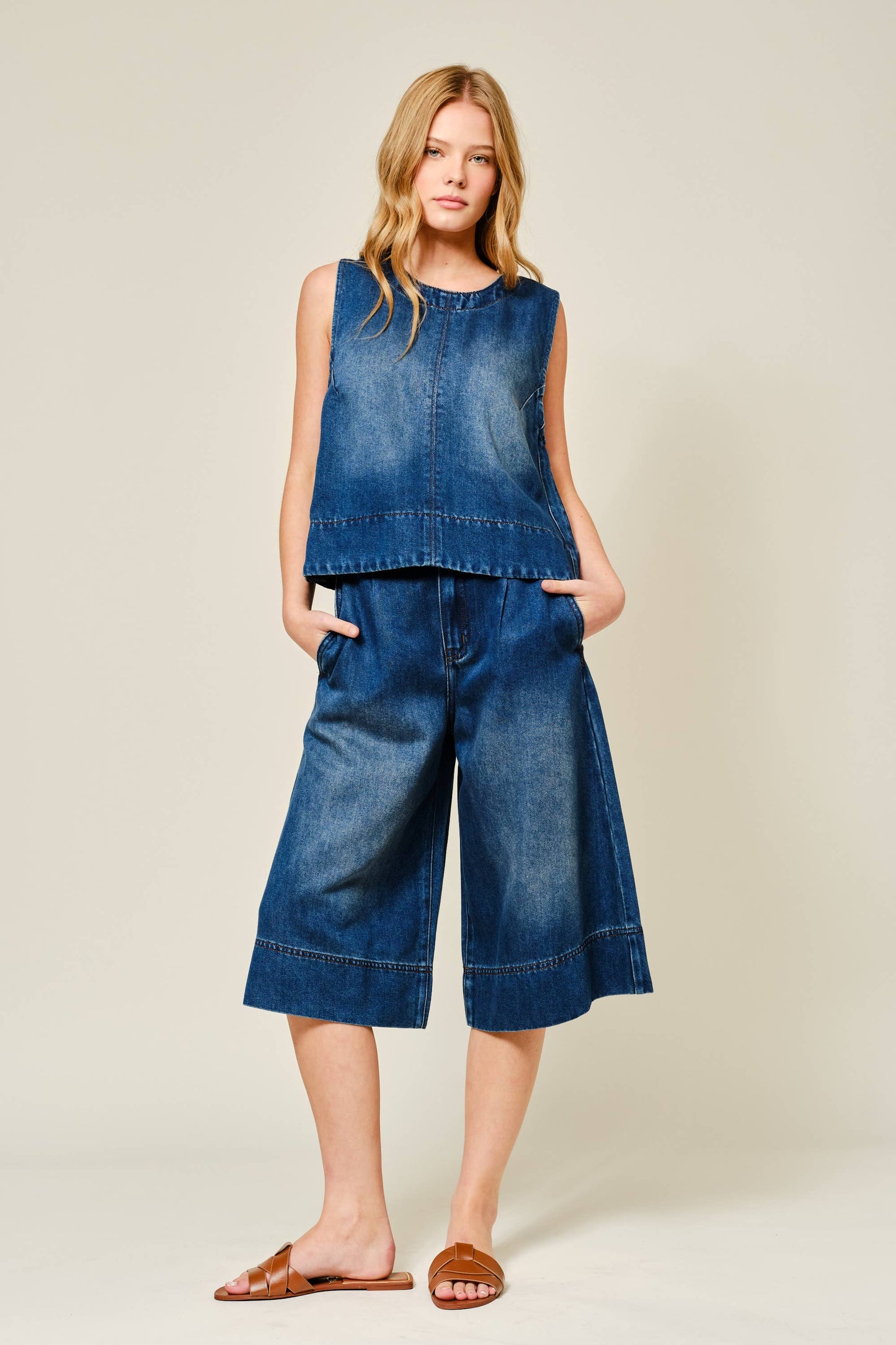 Washed Denim Sleevelss Top