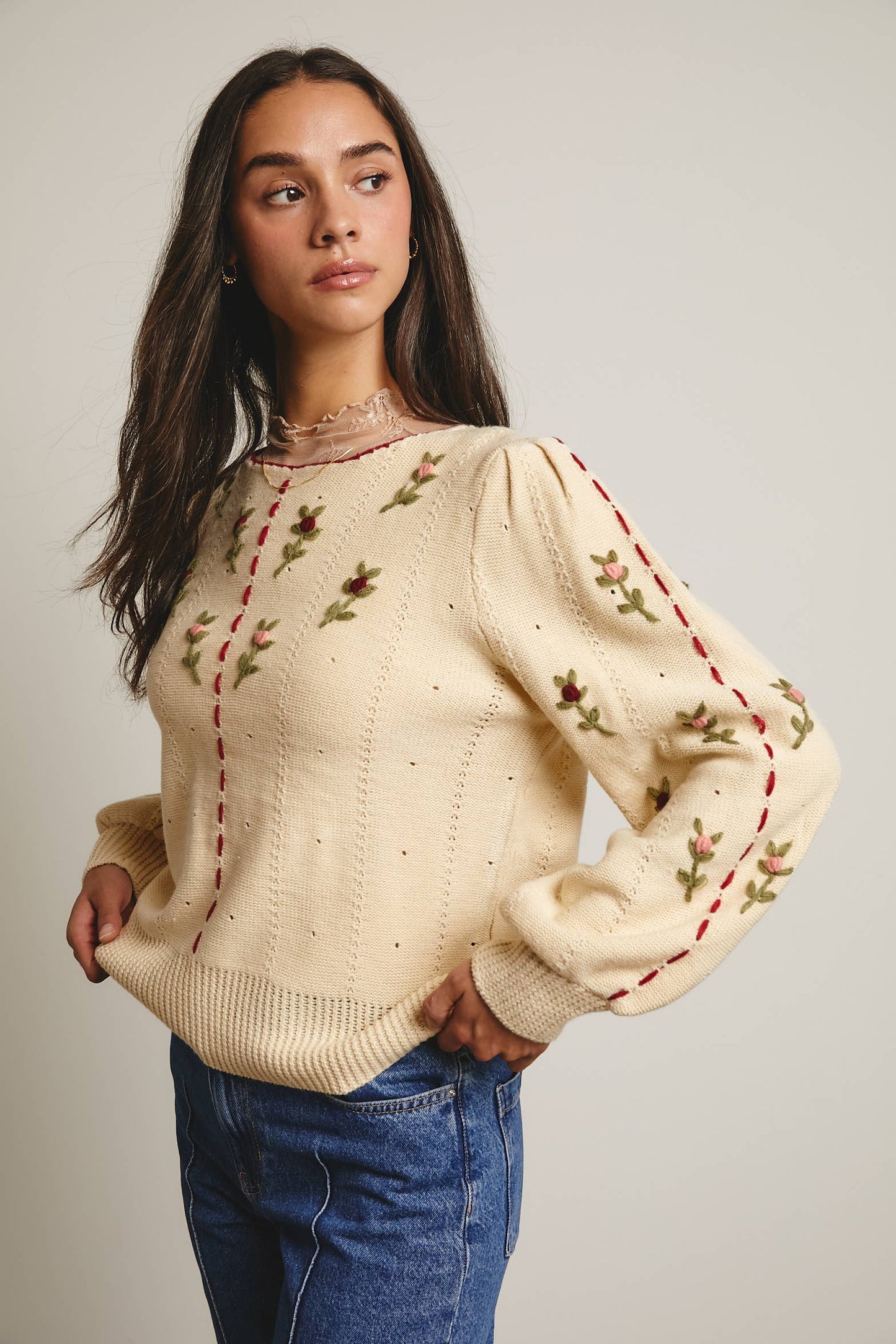 Embroidered Blossom Knit Sweater