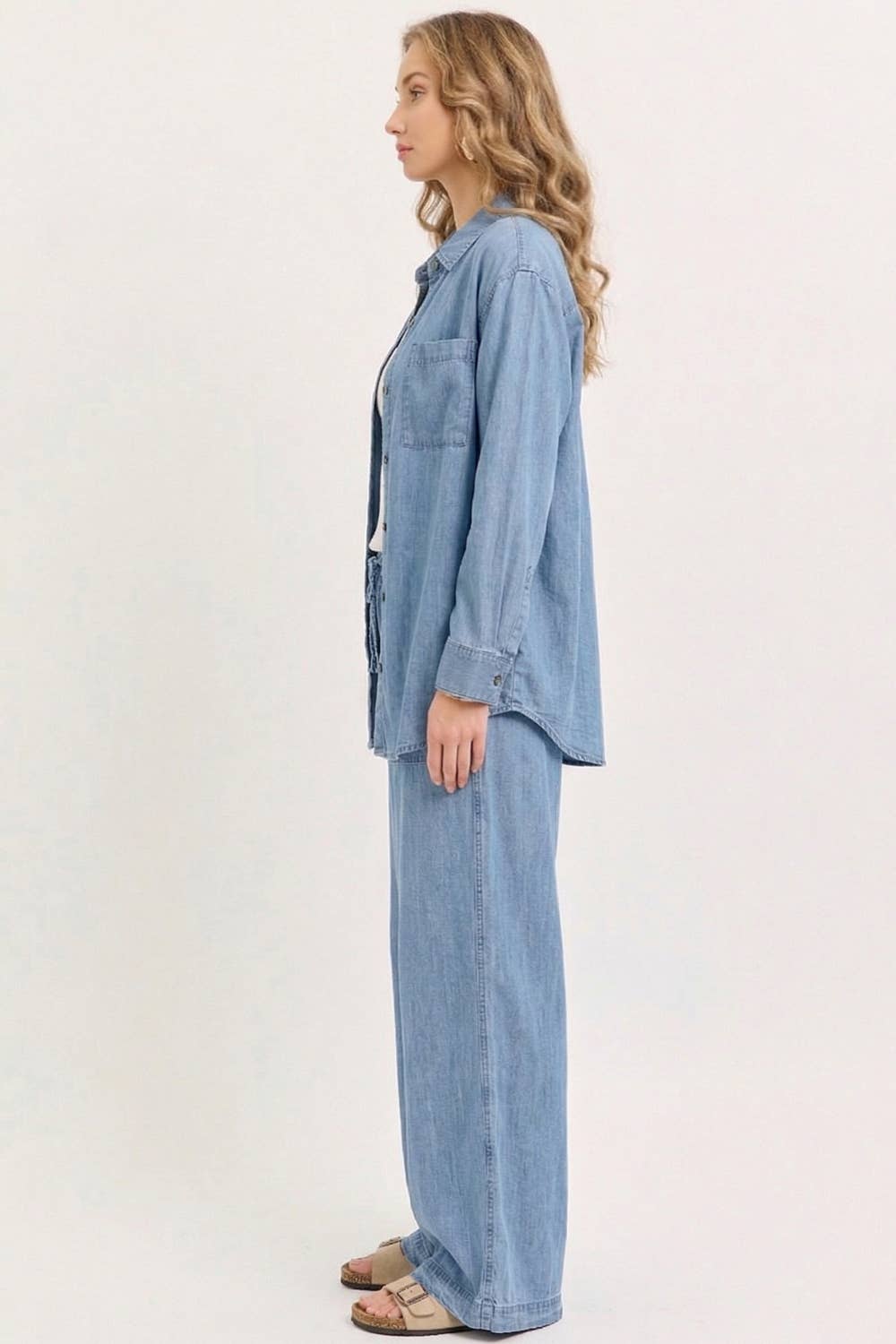 Chambray Wide Leg Classic Pants