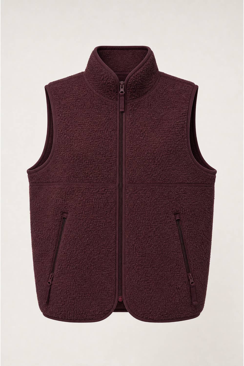 Sherpa Fleece Zipper Front Opening Mock Neck Vest