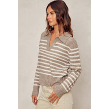 Load image into Gallery viewer, Fuzzy Striped Polo Sweater
