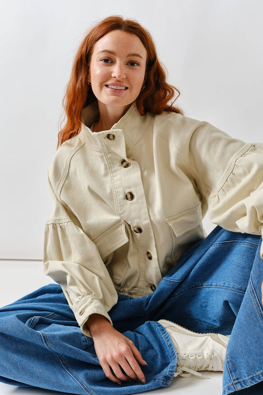 Balloon Sleeve Twill Jacket