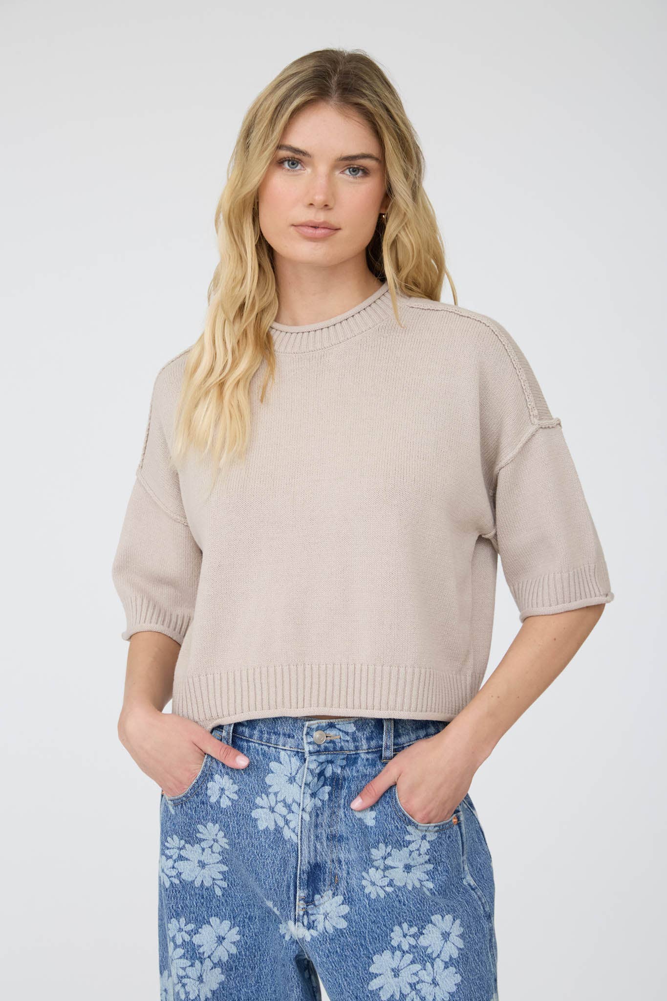 Exposed Seam Drop Shoulder Pullover Sweater