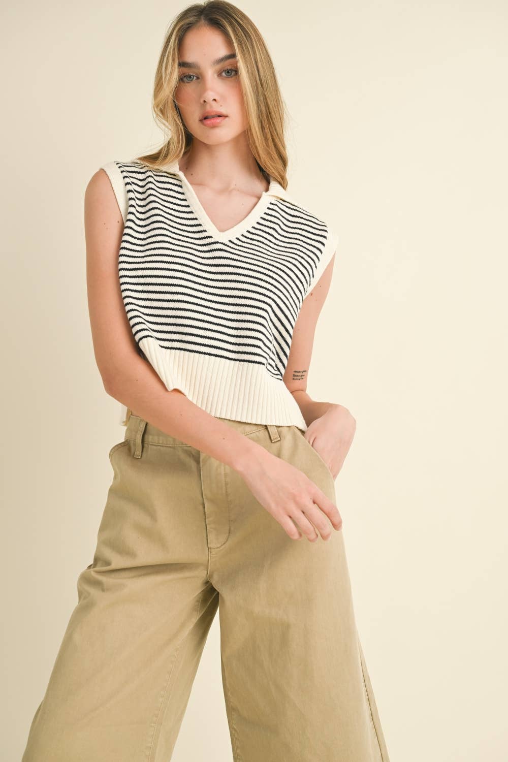 Striped V-Neck Sweater Tank 