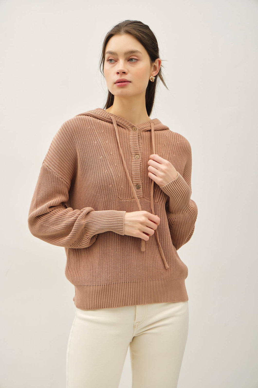 Knit Henley Hoodie Sweater