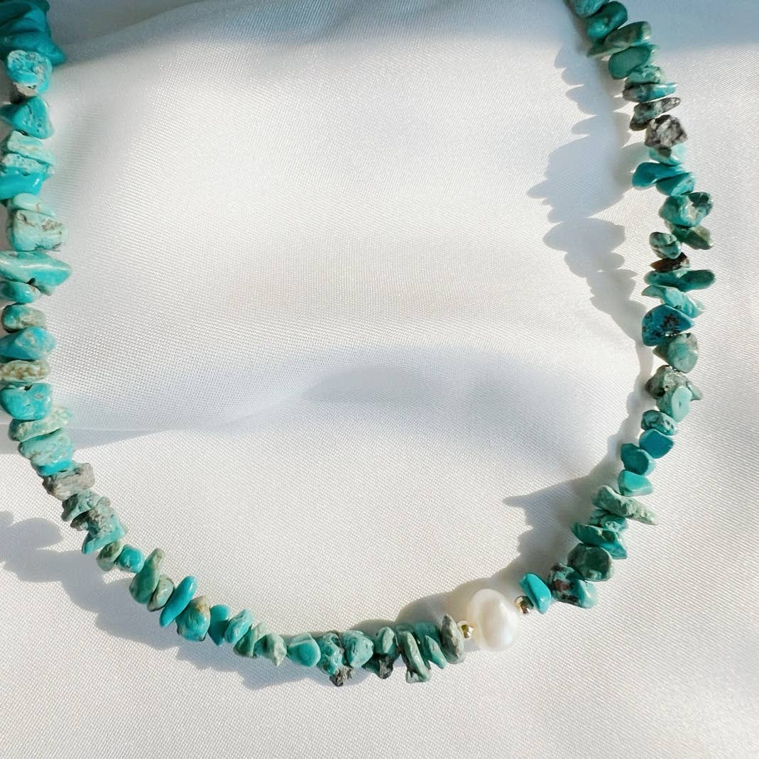 Kona Turquoise Pearl Beaded Necklace Gold Filled