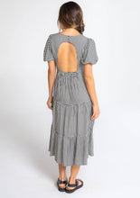 Load image into Gallery viewer, Gingham Puff Sleeve Open Back Tiered Midi Dress
